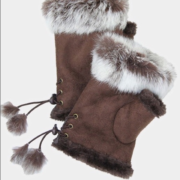 Pink Black Gray Brown Furry Fingerless GLOVES - Picture 6 of 16